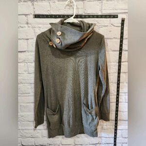 Levaca Long Sleeve Button Cowl Neck Casual Gray Tunic Size S